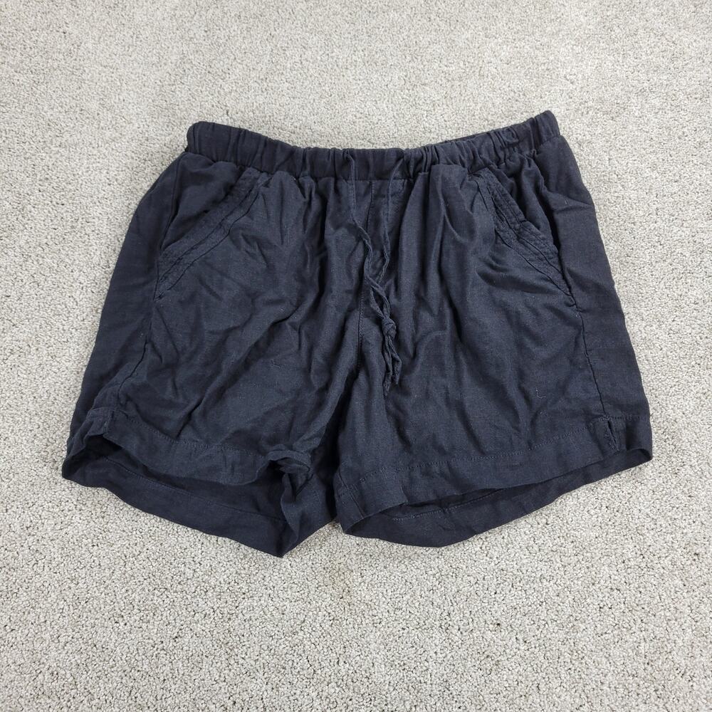 Briggs Womens Shorts Large Black Linen Blend Drawstring Elastic Waist Pull On